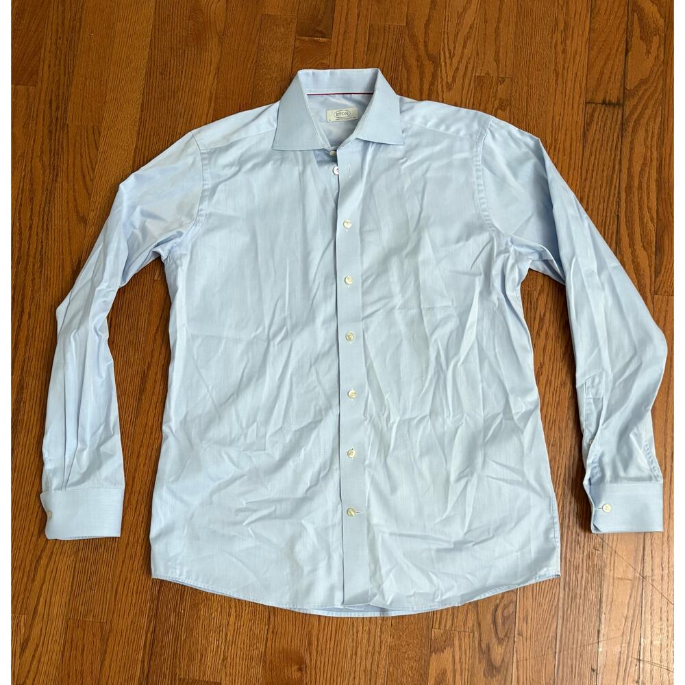 Eton of Sweden Men's Light Blue‎ Vertical Stripe Dress Shirt- Size 42 16- EUC